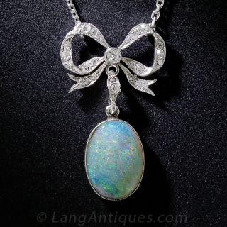 Edwardian Platinum Opal and Diamond Necklace