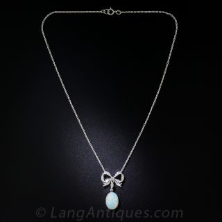 Edwardian Platinum Opal and Diamond Necklace