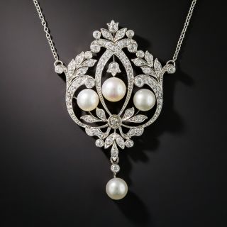 Edwardian Platinum Pearl And Diamond Lavalière Necklace - 2