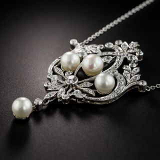 Edwardian Pearl and Diamond Lavalière Necklace