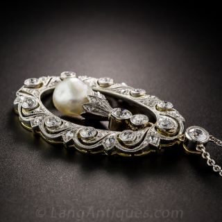 Edwardian Platinum Pearl and Diamond Pendant
