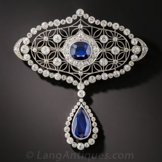 Edwardian Platinum, Sapphire and Diamond Brooch