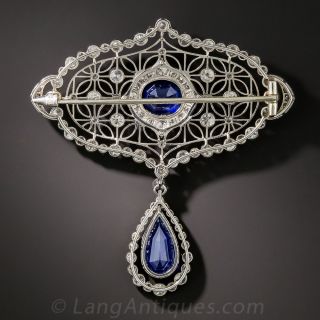 Edwardian Platinum, Sapphire and Diamond Brooch