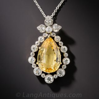 Edwardian Precious Topaz and Diamond Pendant - 2