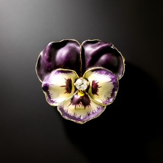 Edwardian Purple Enamel and Diamond Pansy Brooch - 2