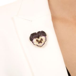 Edwardian Purple Enamel and Diamond Pansy Brooch