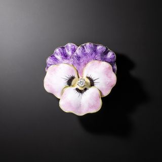 Edwardian Purple Enamel Pansy Brooch - 2