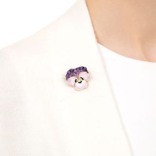Edwardian Purple Enamel Pansy Brooch