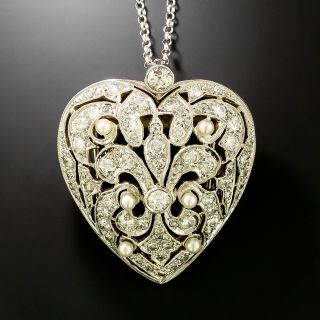 Edwardian Retrospective Diamond and Pearl Heart Necklace/Brooch - 2
