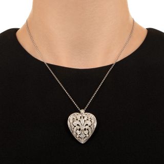 Edwardian Retrospective Diamond and Pearl Heart Necklace/Brooch