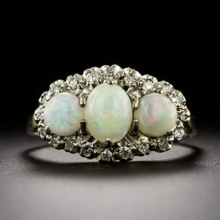 Edwardian Retrospective Opal and Diamond Three-Stone Ring, English - 3