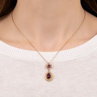 Edwardian Rhodolite Garnet and Seed Pearl Pendant