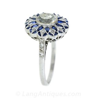 Edwardian Ring with Diamonds & Sapphires
