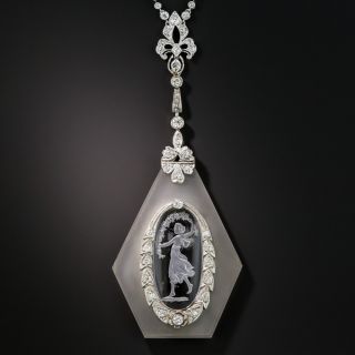 Edwardian Rock Crystal Reverse Intaglio Lavallière Necklace - 1