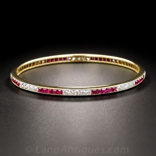 Edwardian Ruby and Diamond Bangle Bracelet - 2
