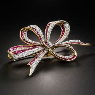 Edwardian Ruby and Diamond Bow Brooch - 3