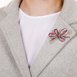 Edwardian Ruby and Diamond Bow Brooch