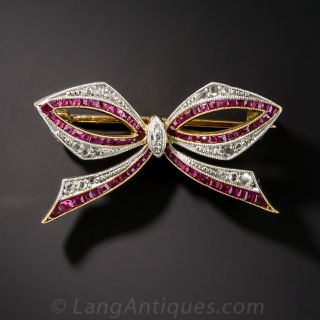 Edwardian Ruby and Diamond Bow Pin