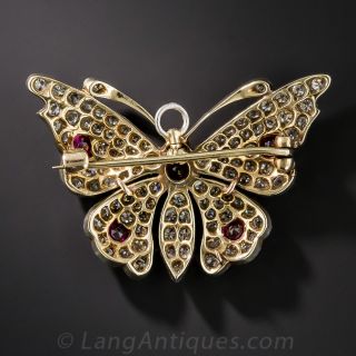 Edwardian Ruby and Diamond Butterfly Pin, Circa 1900