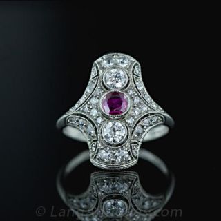 Edwardian Ruby and Diamond Dinner Ring Main View