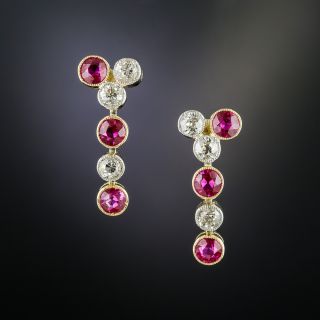 Edwardian Ruby and Diamond Drop Earrings - 2