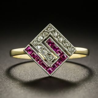 Edwardian Ruby and Diamond Geometric Ring - 2