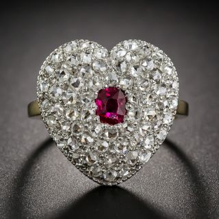 Edwardian Ruby and Diamond Heart Shape Ring - 2
