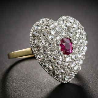 Edwardian Ruby and Diamond Heart Shape Ring