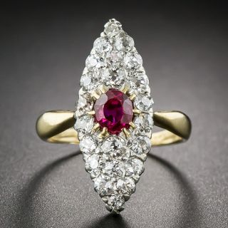 Edwardian Ruby and Diamond Navette-Shaped Dinner Ring - 5