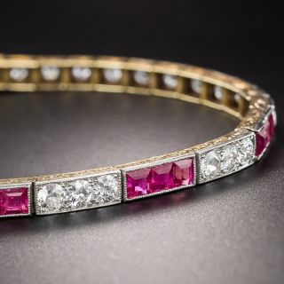 Edwardian Ruby and Diamond Straight Line Bracelet