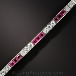 Edwardian Ruby and Diamond Straight Line Bracelet