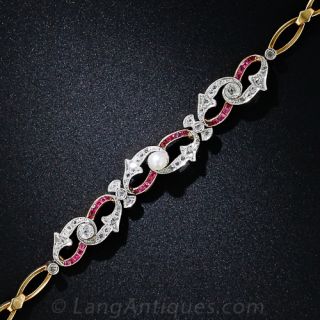 Edwardian Ruby, Diamond and Pearl Bracelet