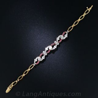 Edwardian Ruby, Diamond and Pearl Bracelet