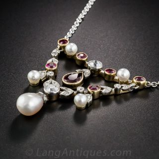 Edwardian Ruby, Natural Pearl and Diamond Necklace