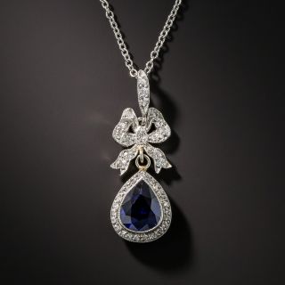 Edwardian Sapphire and Diamond Drop Pendant - 1