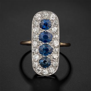 Edwardian Sapphire and Diamond Elongated Ring - 2