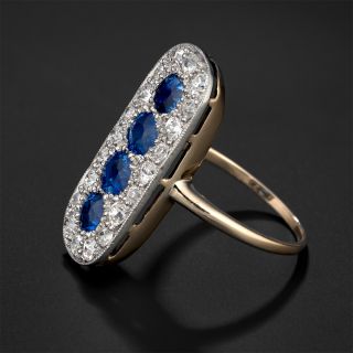 Edwardian Sapphire and Diamond Elongated Ring