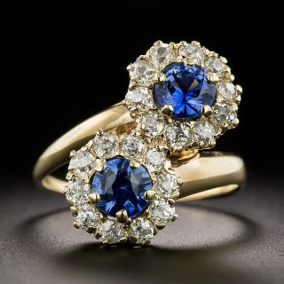 Edwardian Sapphire and Diamond Flower Bypass Ring - 2