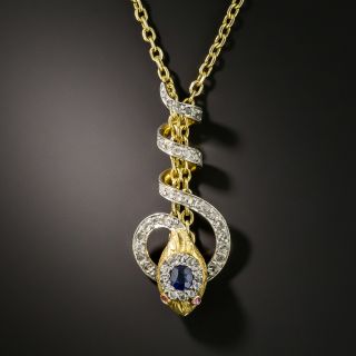 Edwardian Sapphire and Diamond Snake Slide Chain - 2