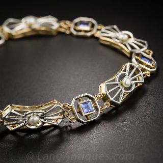 Edwardian Sapphire and Pearl Bracelet