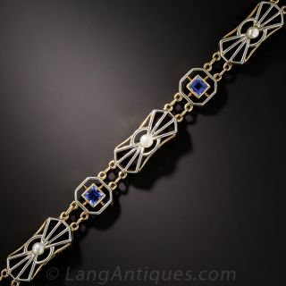 Edwardian Sapphire and Pearl Bracelet