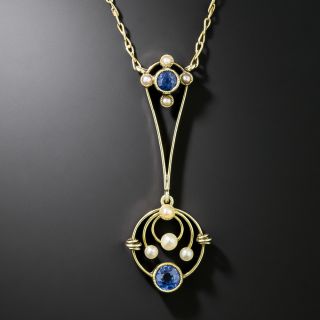 Edwardian Sapphire and Seed Pearl Lavaliere Pendant - 3