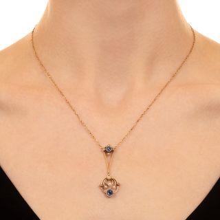 Edwardian Sapphire and Seed Pearl Lavaliere Pendant