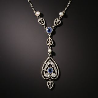 Edwardian Sapphire, Diamond and Pearl Necklace - 2