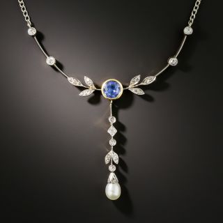 Edwardian Sapphire, Diamond and Pearl Necklace - 2