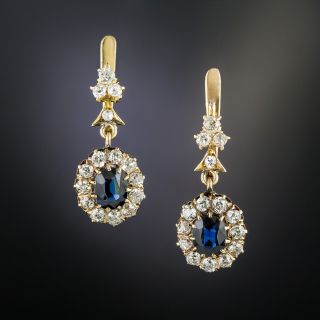 Edwardian Sapphire Diamond Drop Earrings - 2