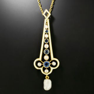 Edwardian Sapphire, Natural Pearl and Enamel Necklace by Hagerstrom - 2
