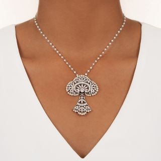 Edwardian Seed Pearl and Diamond Bow Brooch/Necklace