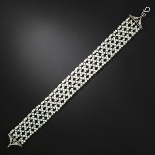 Edwardian Seed Pearl and Diamond Mesh Bracelet - 2