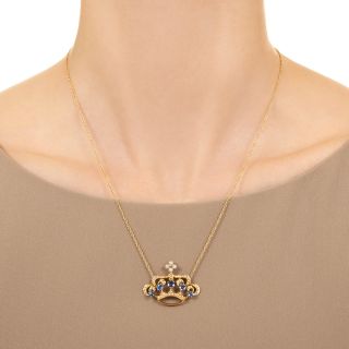 Edwardian Seed Pearl and Sapphire Crown Necklace